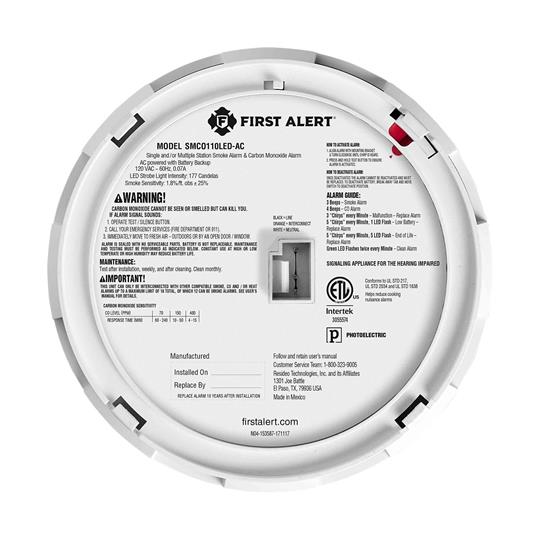 BRK First Alert SMCO110LED-AC Hardwired Dual Smoke & CO Alarm with LED Strobe Light