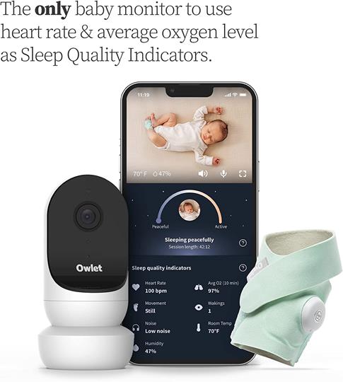  Owlet Cam Video Baby Monitor - Smart Baby Monitor with Camera  and Audio - Stream 1080p HD Video with Night Vision, 4X Zoom, Wide Angle  View, with Sound and Motion Notifications 